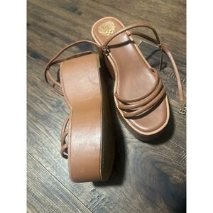 Vince Camuto Brown Leather Platform Wedge Sandals Ankle Strap Womens Size 9M